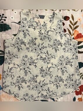 Van Heusen Cream Floral Sleeveless Tank with Black Print